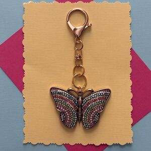Pastel Rhinestone Butterfly Purse Charm Bag Accessory Keychain